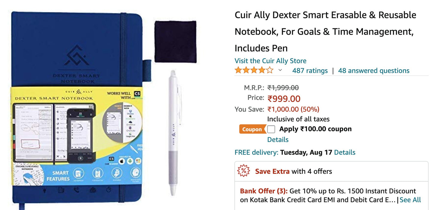 Dexter Erasable & Reusable Eco-Friendly Notebook Cuir Ally