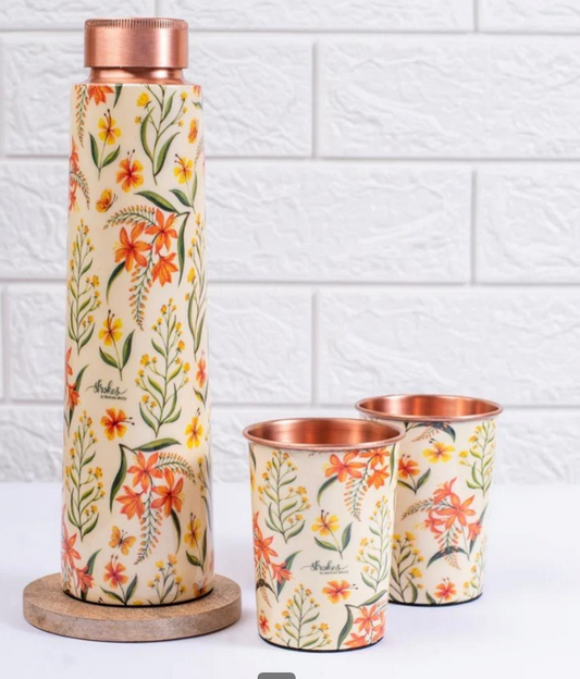 Miraj Bottles Printed Copper Bottle and Tumbler  Sets