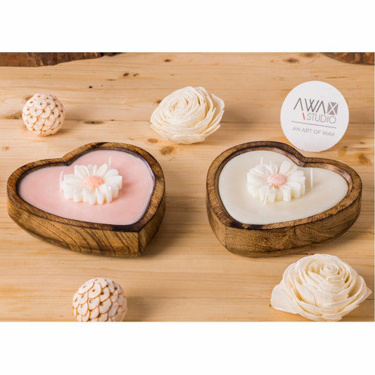 A Wax Studio Wooden Heart Candle (6", 30–35 hrs)